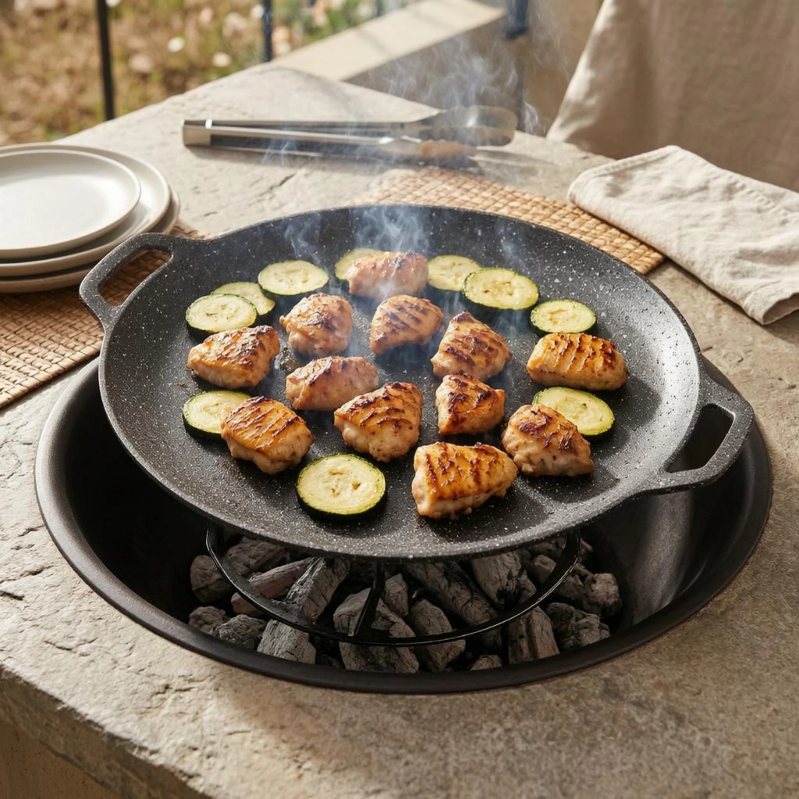 Stone-Look Griddle Plate Matte Finish Round Griddle Plate Cookware Flat Cooking Surface Professional Grade for Gas Cooker