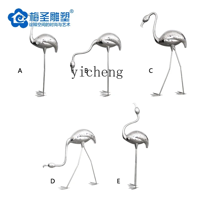 

XL simulation sculpture stainless steel flamingo pool lawn outdoor large floor ornament crane