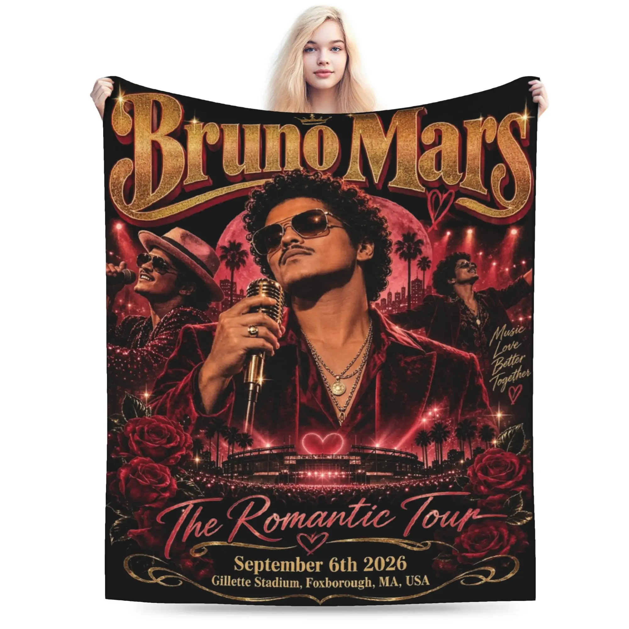 Bruno Mars Romantic Tour 2026 Merch Blanket Cozy Soft Throw Blankets for Living Room 50x60 Inches Multi-size Throws And Blankets