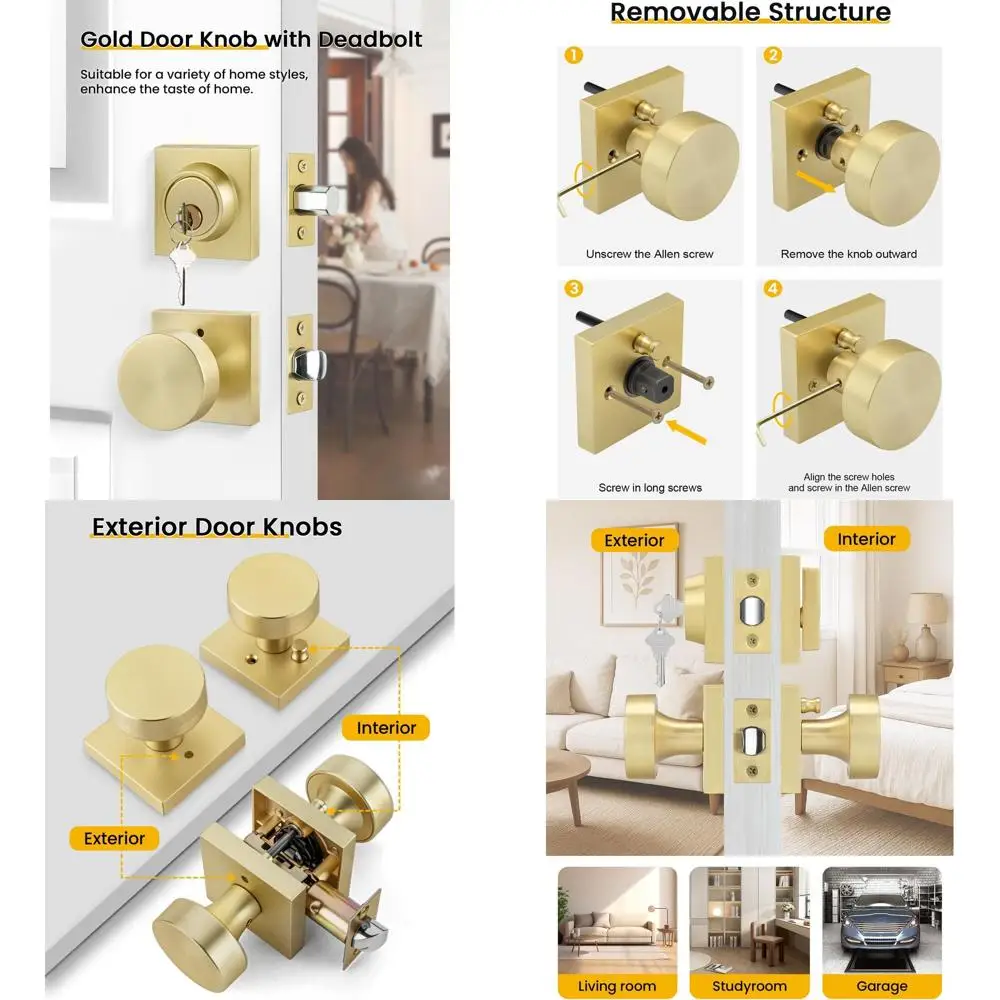 

Современный комплект дверных ручек из матового золота с замком-защелкой, высокопрочная фурнитура для наружных дверей из цинкового сплава