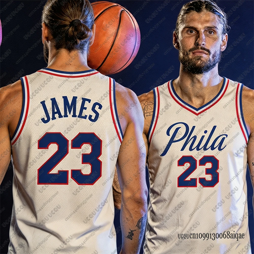 #23 Basketball Jersey Philadelphia Sleeveless Tank Top Quick Dry Sport Basketball Shirts Fans Training Vest White Blue Tank Top