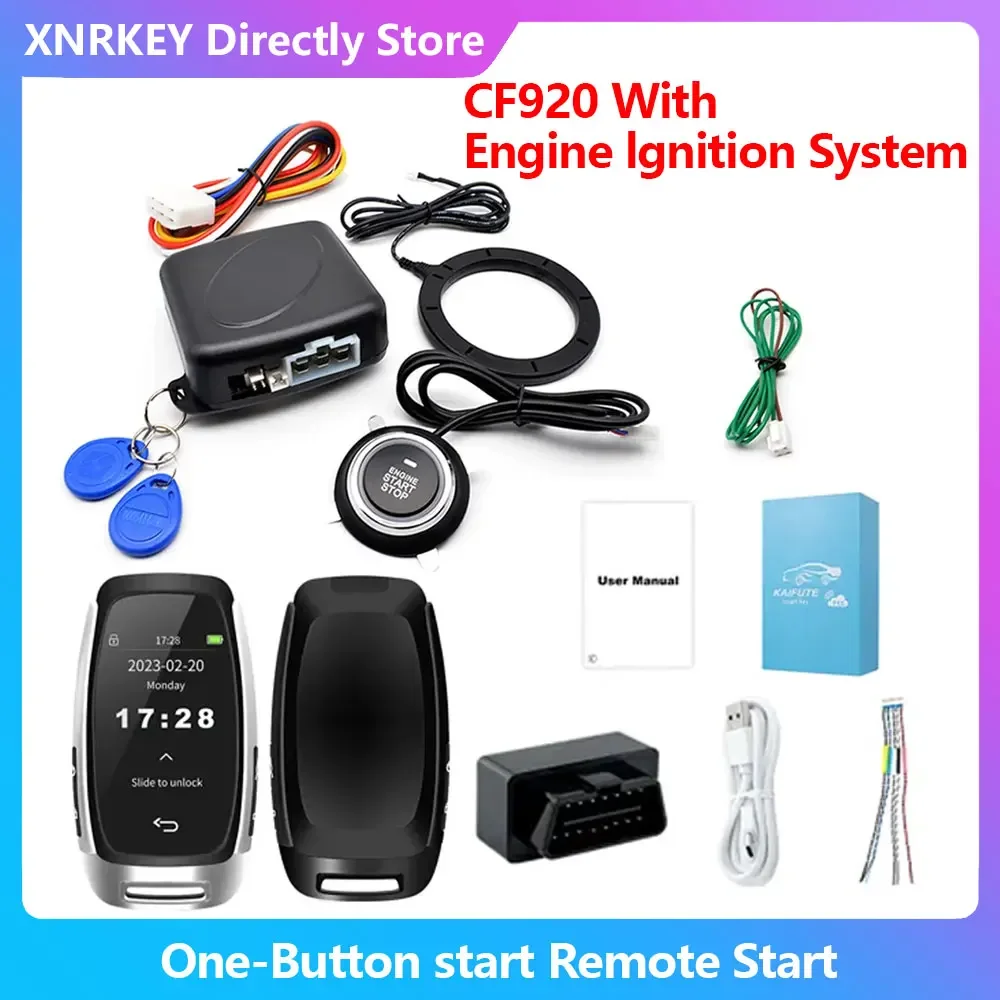 XRNKEY 12V Auto Car keyless Entry Start System Universal one Start Stop Engine Push Button Vehicle Alarm PKE Remote Start Stop