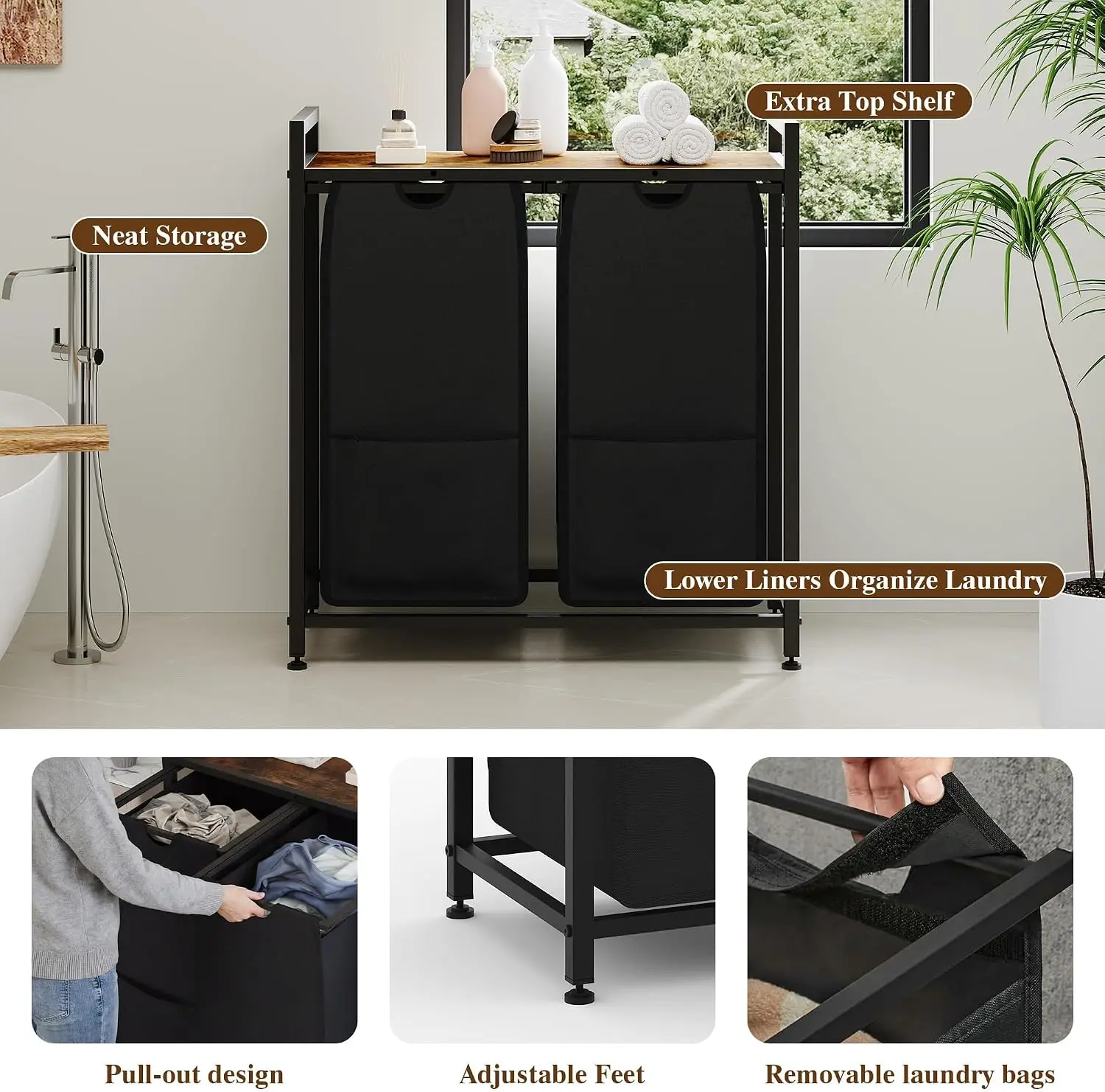 2 Section Laundry Sorter Hamper with Top Shelf