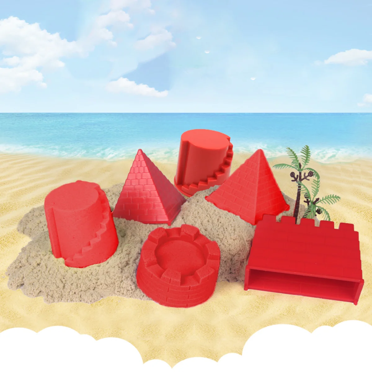 4 Stuks Kinderen Strandspeelgoed Set Piramide Kasteel Zand Speelset Zandbak Speelgoed Creatieve Zand Gereedschap Kit Zand Mallen Voor Meisjes En Jongens (Rood)