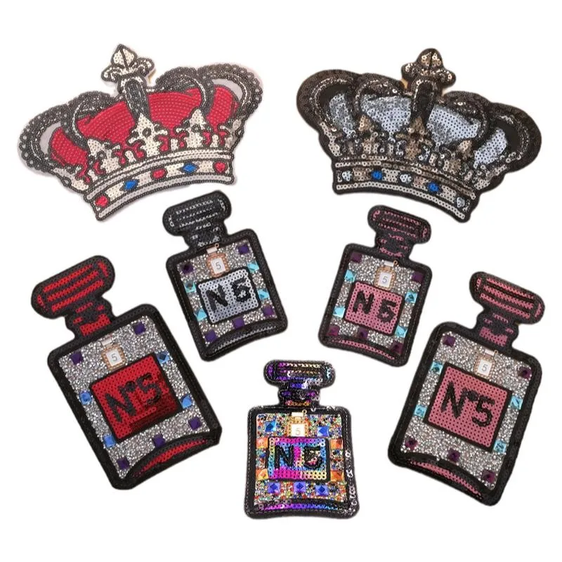 

Embroidery Sequin red crown patch diamond perfume bottle iron On Patches for Clothing DIY t shirt accessories transfer applique