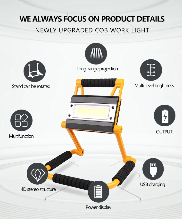 Potente luz de trabajo LED COB 300, reflector recargable, Lámpara de trabajo impermeable, reflector, linterna de Camping, 18650 W