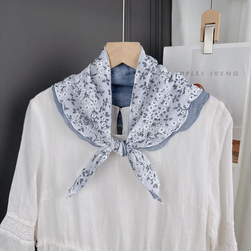 

Улучшенная версия двухслойного хлопкового шарфа для женщин, художественная цветочная шаль в японском стиле.