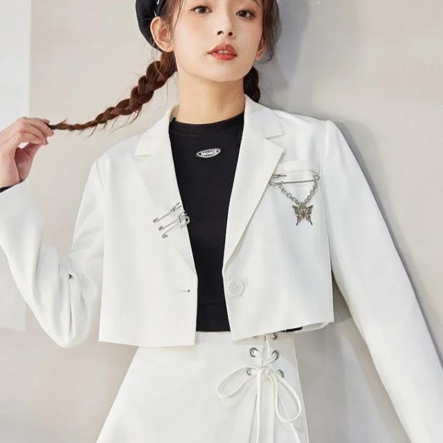 

Блейзер оверсайз женский летний костюм вечерний Beautyblue градиент на пуговицах флокированный эластичный кашемир с баской