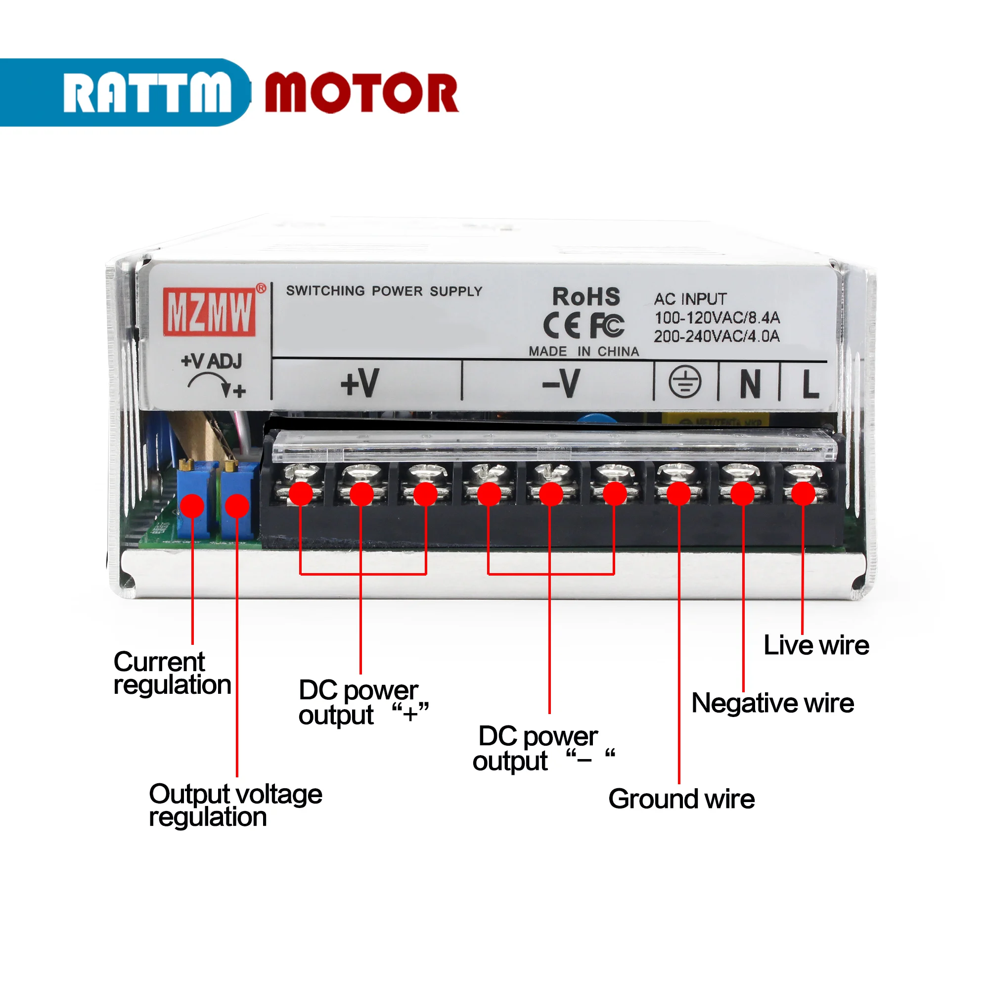 MZMW MS600 Switching Power Supply 600W 5V 12V 24V 36V 48v 60V 72V 80V 110V 220V Adjustable Voltage Single Output MS-600-36