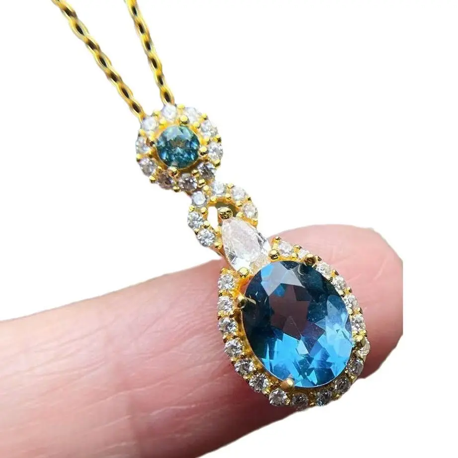 

ZECAA Blue Topaz 925 Jewelry Woman Topaz Pendant With Natural London Blue Topaz Stone 7*9mm Lady S925 Silver Topaz Pendant