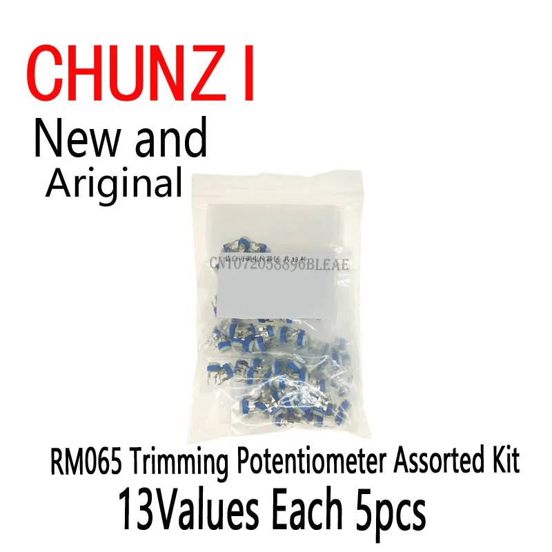 65pcs 13Values*5pcs Trimming Potentiometer Top Adjustment RM065 Variable Resistors Assorted Kit  RM065 WH06-2 100R-1M