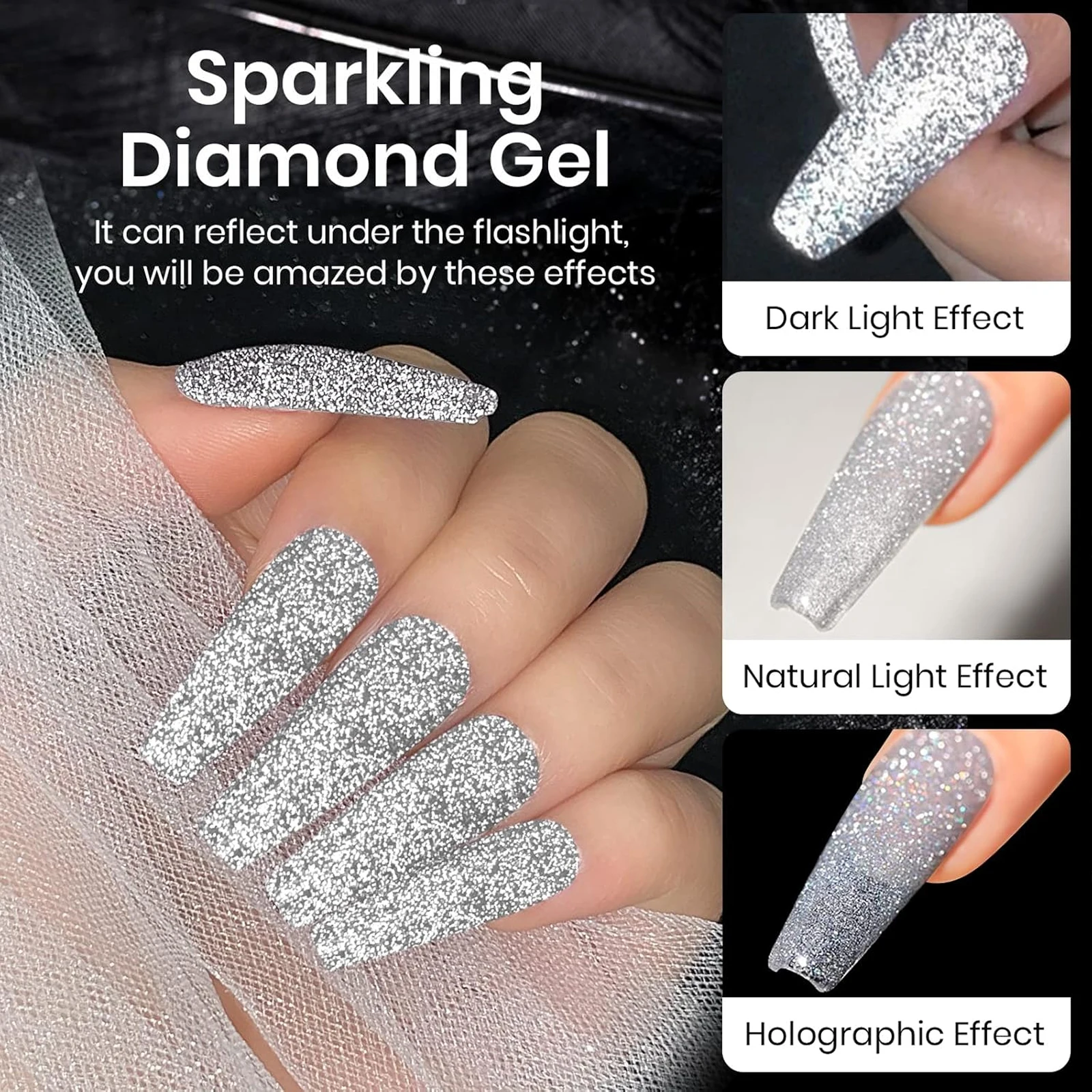 QAZIXU 8ml Silver Reflective Gel Nail Polish Glitter Neon Semi Permanent UV LED Gel Nail Art Varnish Manicure