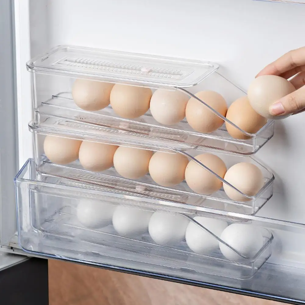 

2 Pcs Egg Storage Box Refrigerator Organizer Automatic Rolling Space-Saving Stackble Refrigerator Side Door Egg Dispenser