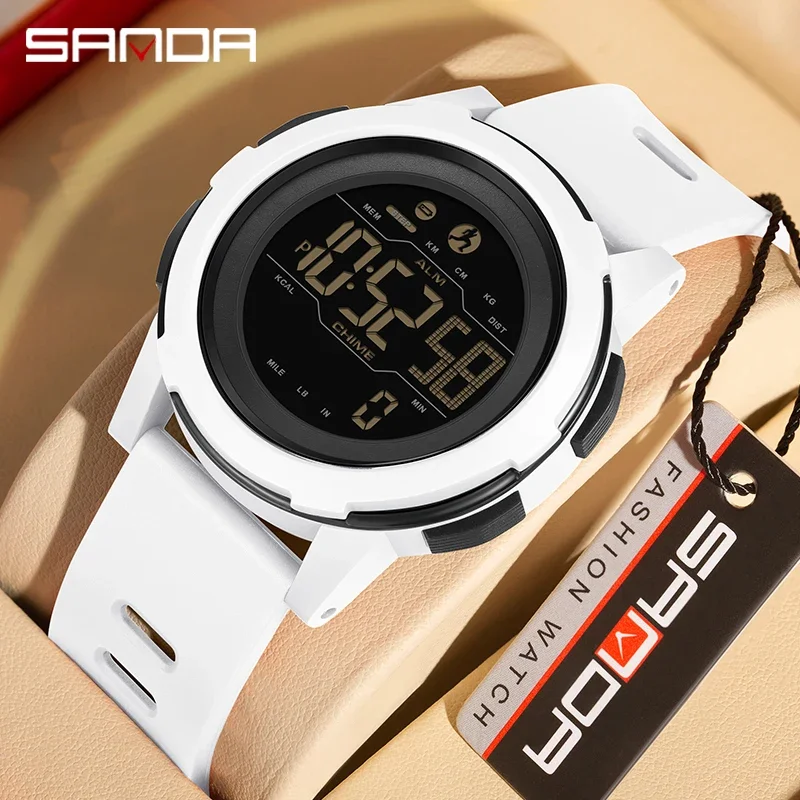 SANDA Brand Men Watches Sports Passometer Calories 50M Waterproof LED Digital Watch Military Wristwatch Electron Men\'s Watch2189