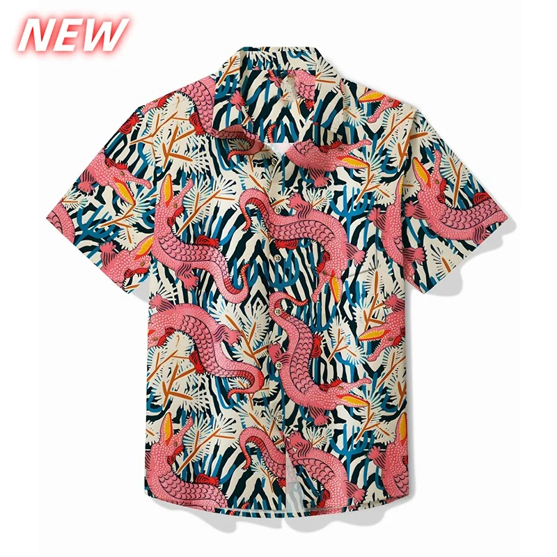 

Fun Gecko Pattern Hawaiian Shirt For Men Colorful Animal 3D Printed Beach Shirts Casual Aloha Shirts Short Sleeve Blouses Tops