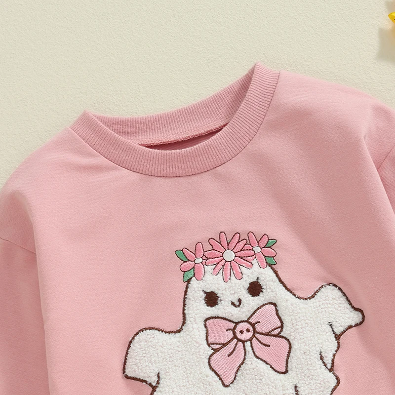 2024-05-29 Lioraitiin 0-18M Baby Girl Rompers Crew Neck Long Sleeve Fuzzy Ghost Embroidered Jumpsuits Halloween Clothes Bodysuit