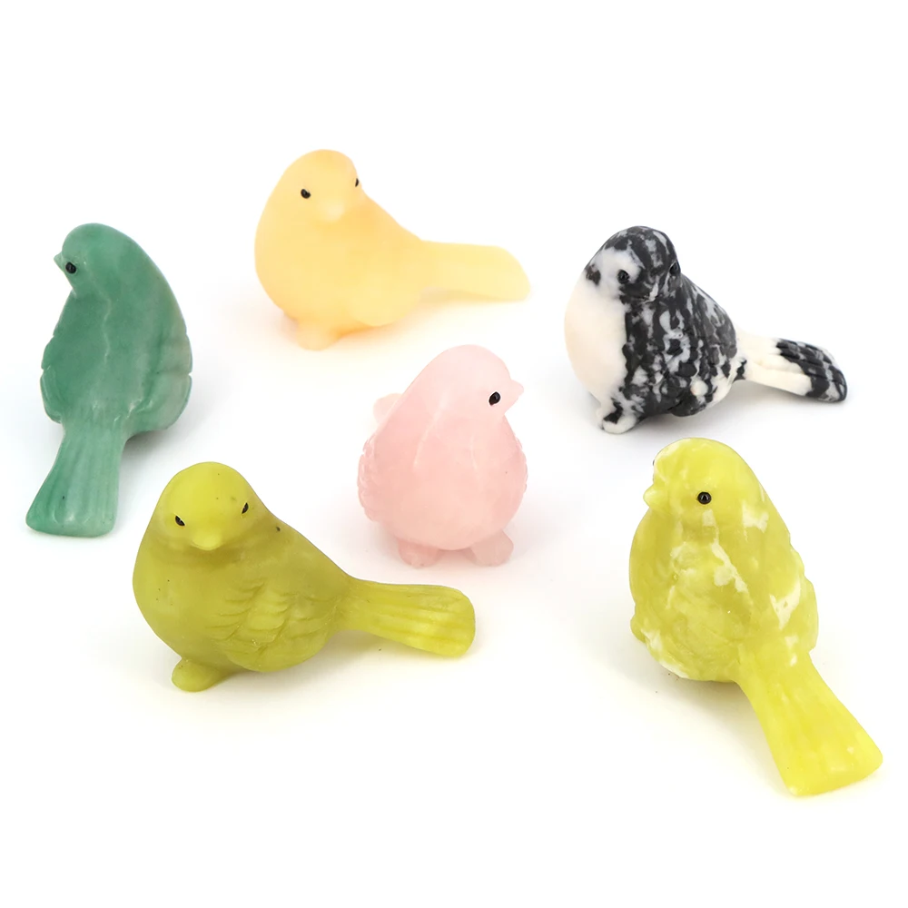 Cute Bird Statue Natural Stone Carving Healing Crystal Animal Figurine Ornament Gemstone Simulated Bird Garden Home Decoration