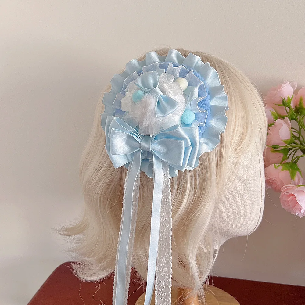 Lolita Girls Top Hat Bowknot with Lace Ribbon ,Tea Cup Palace Fedoras