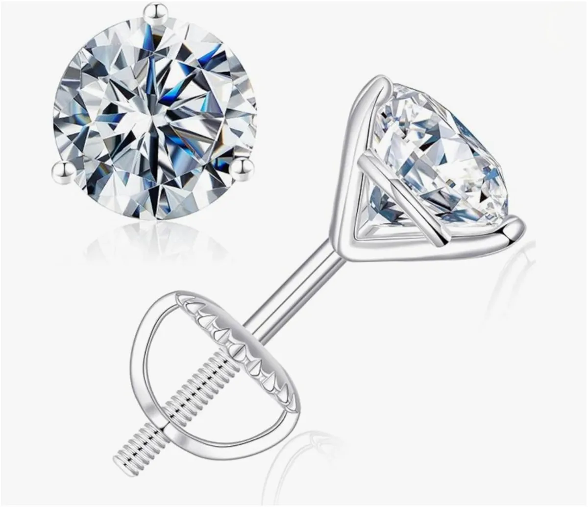 18K solid Real gold Lab grow diamond earrings Simple 3 claw 10K gold 1CT diamond earrings custom Valentine's Day gift for women - view 6