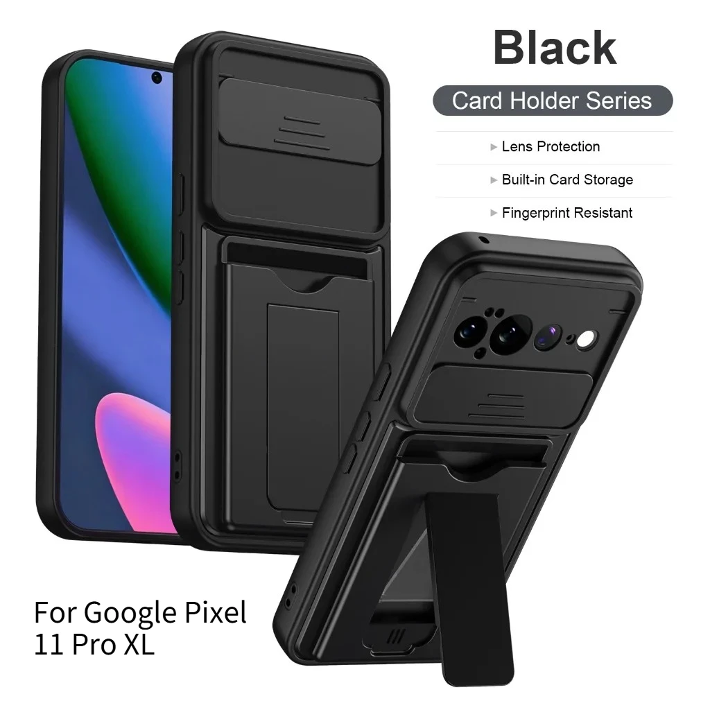 Coque de téléphone tout-en-un avec protection d'objectif pour Google Pixel 11 PRO XL, antichoc robuste avec fente pour carte et béquille intégrée