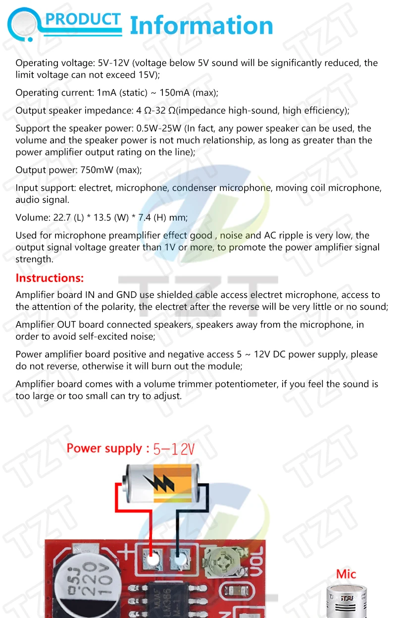 1/3 Stück DC 5V-12V Mikro-Elektret-Verstärker MIC Kondensator Mini-Mikrofon-Verstärkerplatine – Detail 1