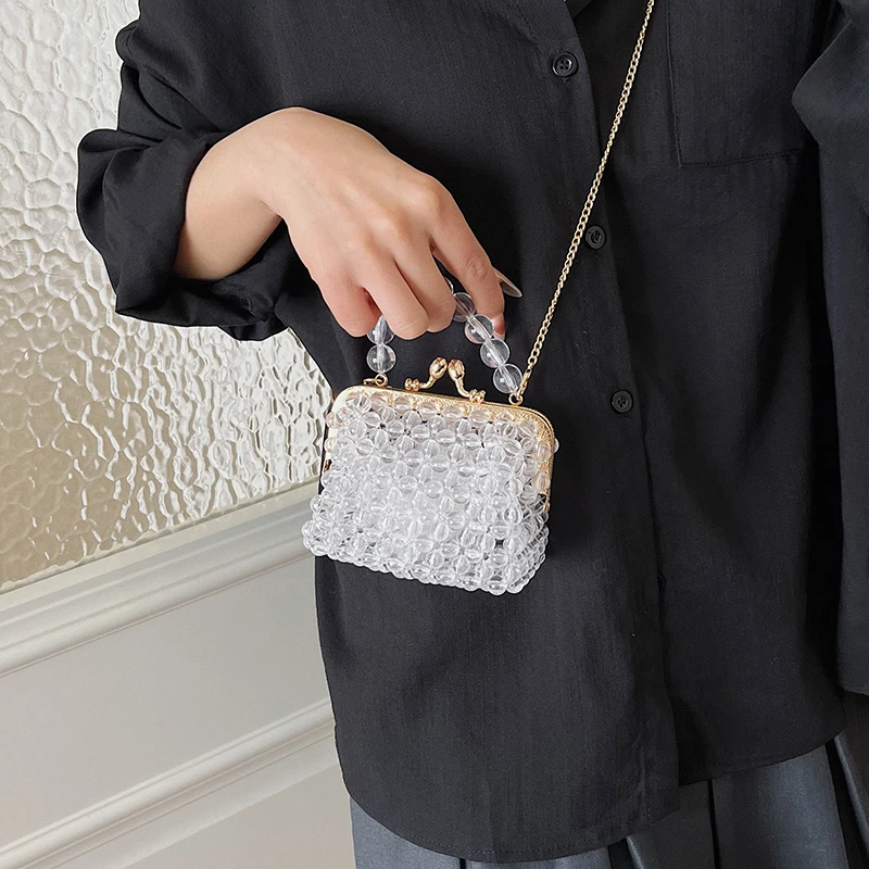 Luxuriöse Designer-Damentasche, handgefertigte Perlen-Tasche, neue Ketten-Schulter-Crossbody-Tasche, Mini-Lippenstift-Etui, Vintage-Perlen-Abendtasche – Detail 9