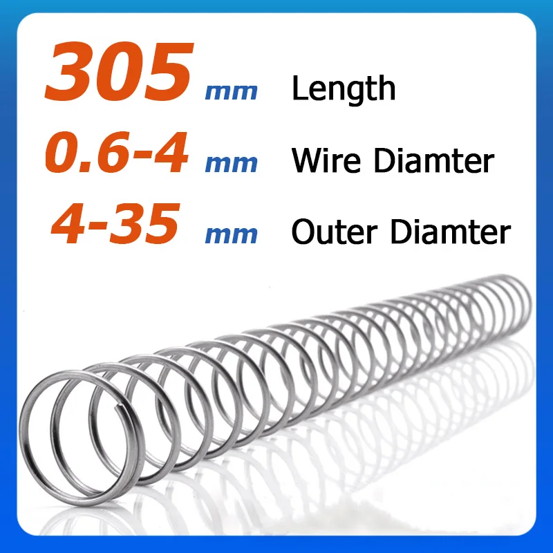 

1pcs Length 305mm 304 Stainless Steel Spring Steel Y-shaped Compression Spring Wire Dia 0.6-4mm OD 4/6/8/10/12/14/16/18/20-35mm