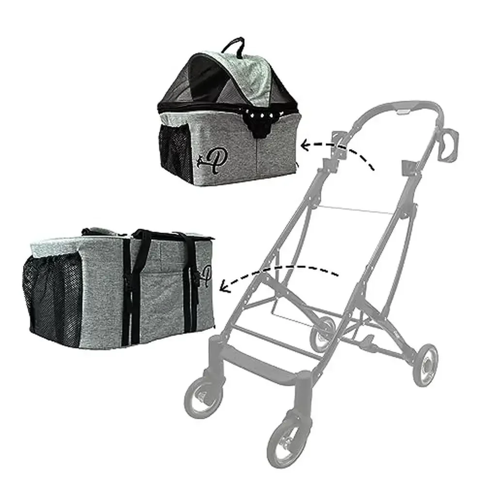 Double Decker Pet Stroller Dual Bassinets Portable Washable Pee Pads Adjustable Leashes Mesh Windows Storage Cup Holders