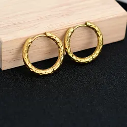 2Pcs Women's Trendy Stainless Steel Hoop Earrings Simple Gold Color Round Helix Earrings Ear Lobe Piercing Jewelry Hoops 12/16mm