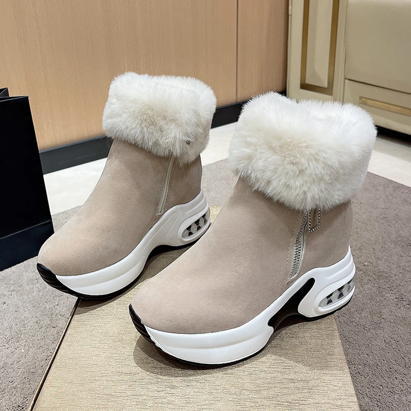 New Ankle Boot for Women Warm Plus Plush Winter Snow Boots Zipper Woman Shoe Internal Increasing Boots Botas Mujer