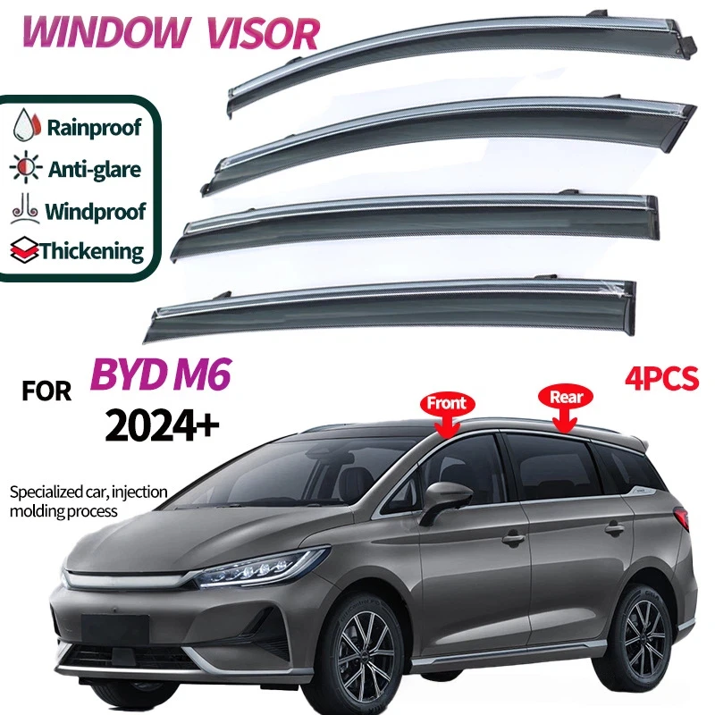

For BYD M6 RHD 2024+ Window visors Side Window Deflector Weathershield Sun Rain Guard