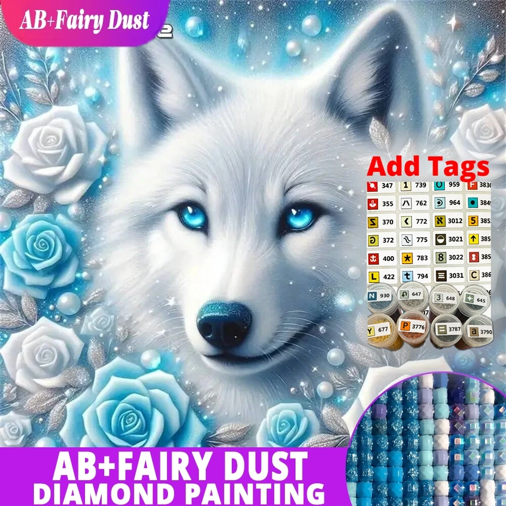 

Наклейки AB Fairy Dust DMC, алмазная мозаика, волк, животное, полная квадратная/круглая алмазная вышивка, собака, DIY, вышивка, роза, цветок, ручная работа