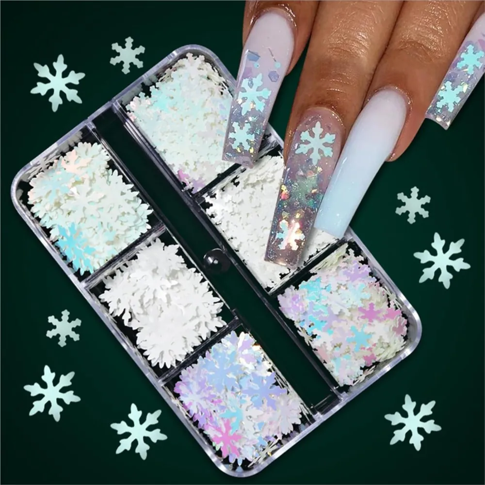 6-Gitter Laser Schneeflocke Weihnachten Nagel Glitzer Flocken holographische Schneeflocke Weihnachten Nail Art Dekoration Winter Maniküre Zubehör