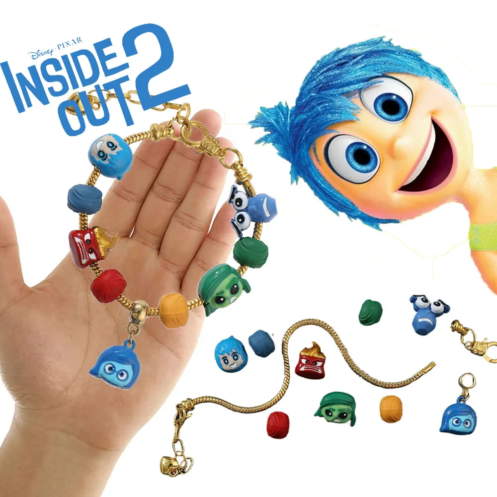 Disney Anime Inside Out2 Bracelet Cute Cartoon Joy Anxiety Anger Beads Hand Chain for Women Girls DIY Bangle Jewelry Accessories