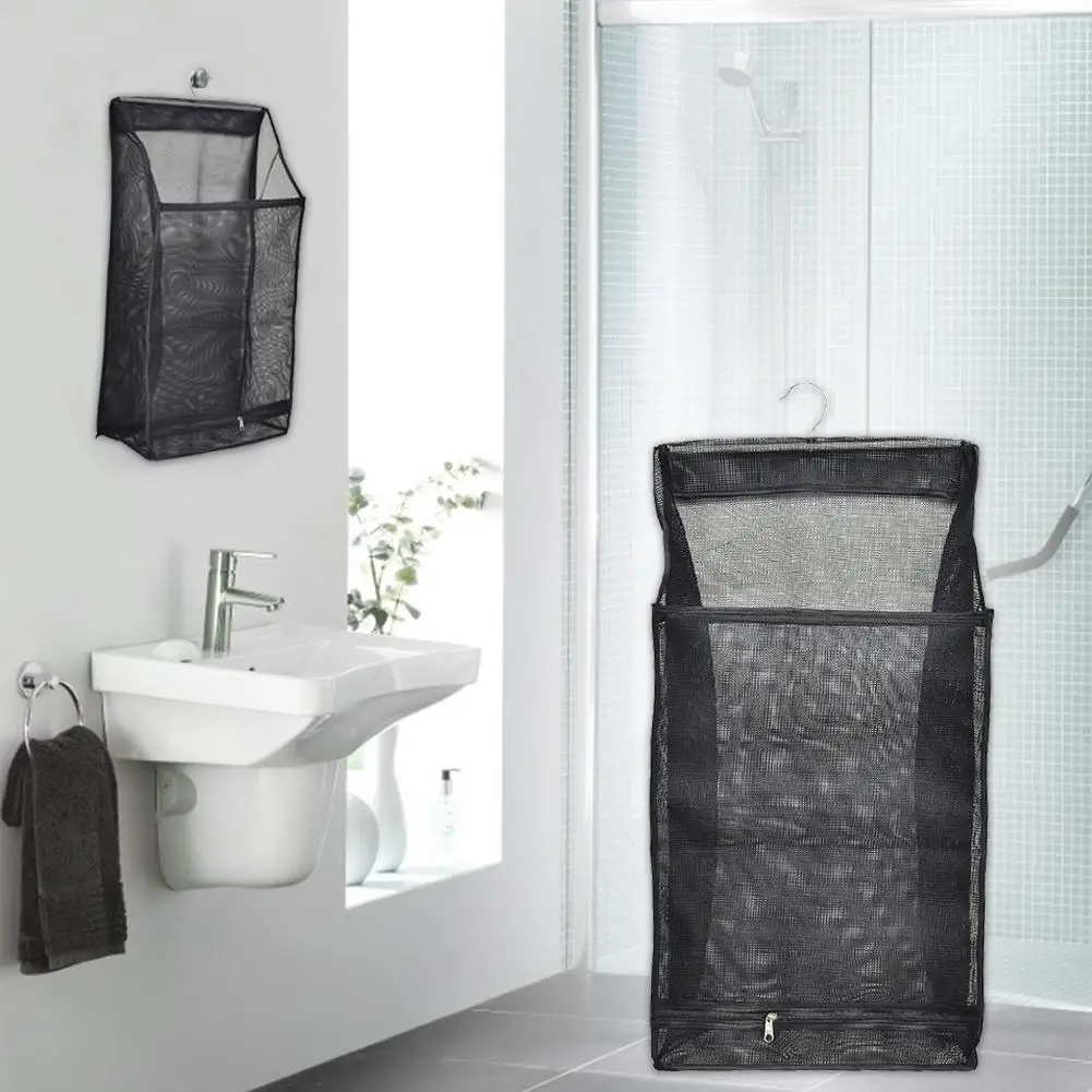 

Mesh Laundry Hamper Foldable Hanging Clothes Storage Basket Portable Space Saving Storage Bag Clothes Organizer