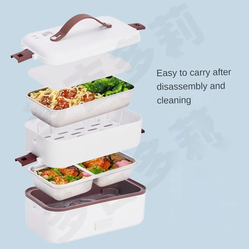 เครื่องทำอาหารกล่องข้าวกลางวันไฟฟ้า300W กล่องข้าวกลางวันไฟฟ้าสำหรับผู้ใหญ่ฝาปิดผนึกสองชั้น wadah Baja Tahan karat สามชั้น