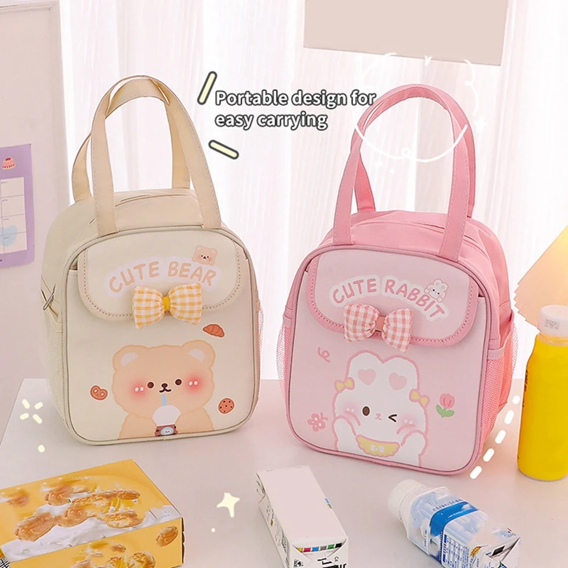 Kawaii Lunch Bag For Girls Cute Lunch Box Bag Insulated Bag Reusable Tote Bag For Hot Or Cold Work Pink 18.5 X 13.5 X 23.3Cm