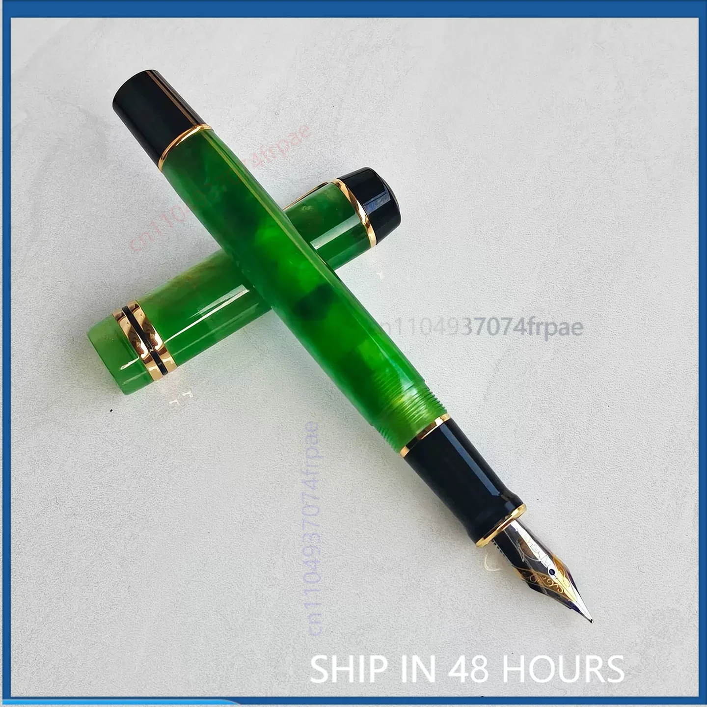 For KAIGELU 316 Gold Dust Green Tofu Fountain Pen Rotary Screw Cap 35mm Wide Iridium Tip Retro Acrylic Handwriting Practice Pen
