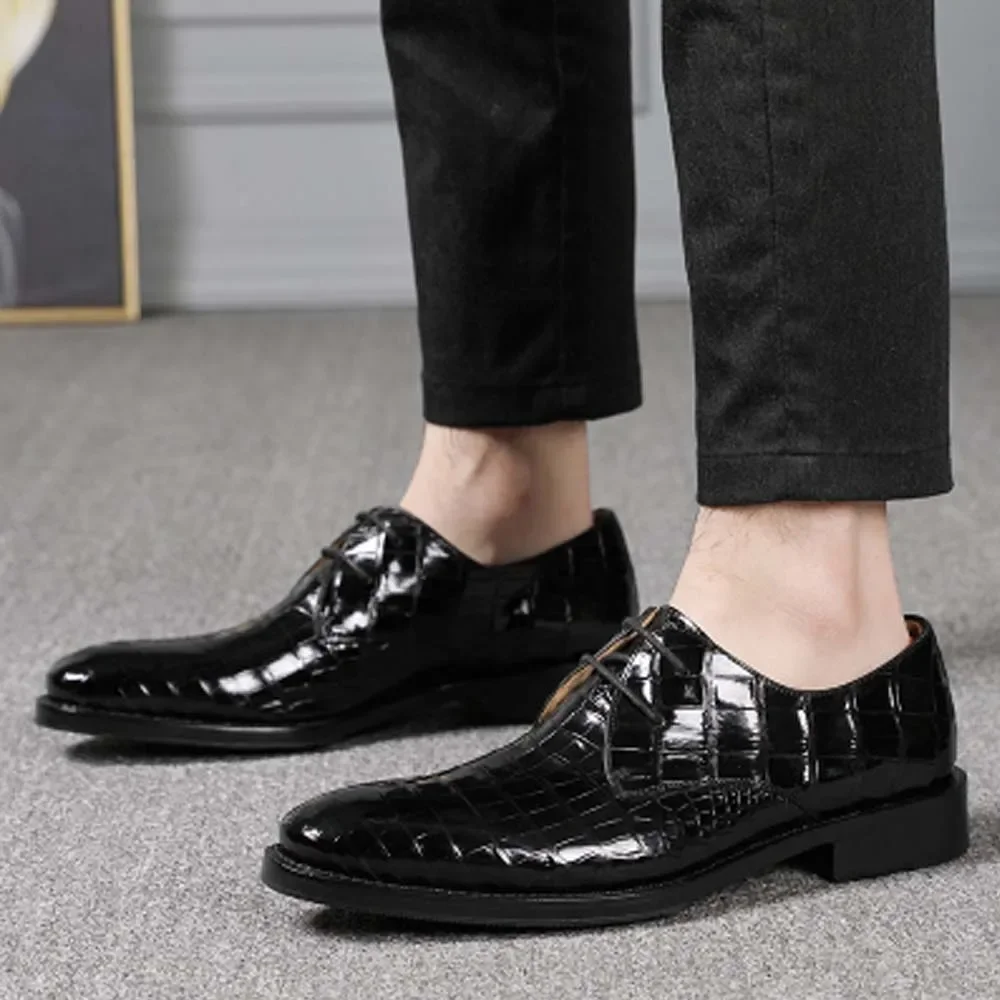 Hulangzhishi, zapatos de piel de cocodrilo para hombres, zapatos de cocodrilo cómodos a la moda para hombres de negocios, zapatos de vestir de cuero, zapatos formales para hombres