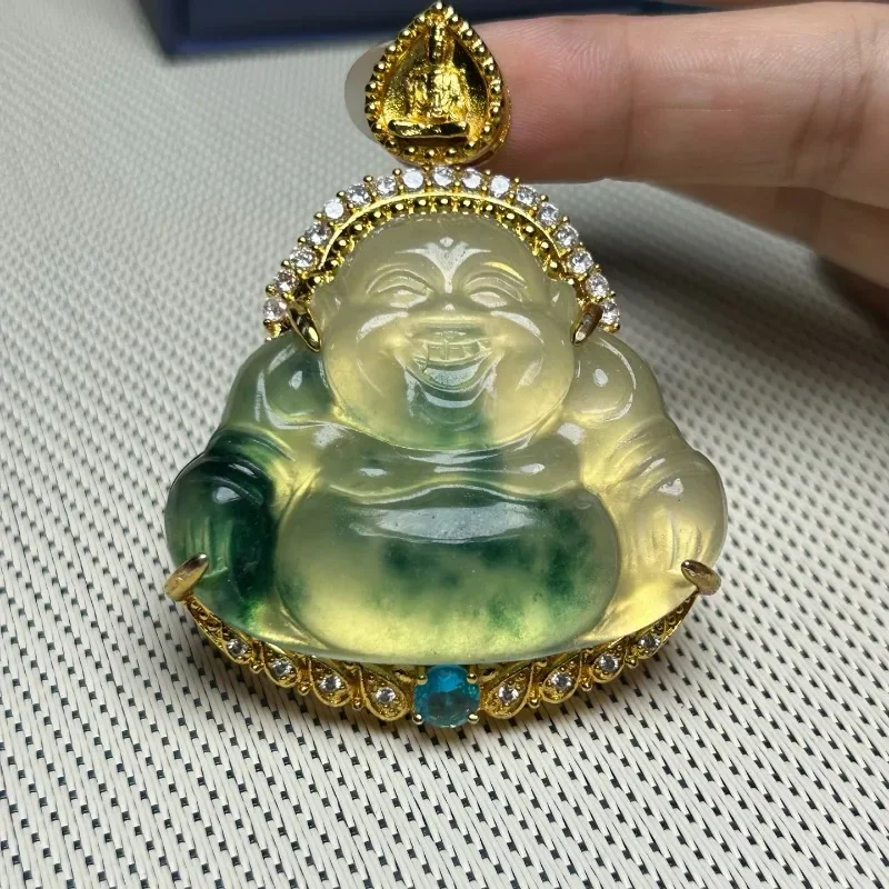 

Natural High Ice Quartz Rock Jade Classic Fashion Versatile Temperament Buddha Gong Pendant Necklace