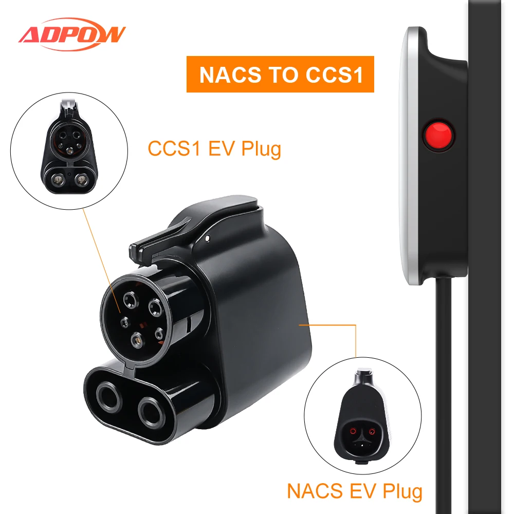 ADPOW NACS إلى CCS1 EV محول الشحن 500A MAX 1000V DC 250KW EVSE لسيارات CCS1 القياسية EV