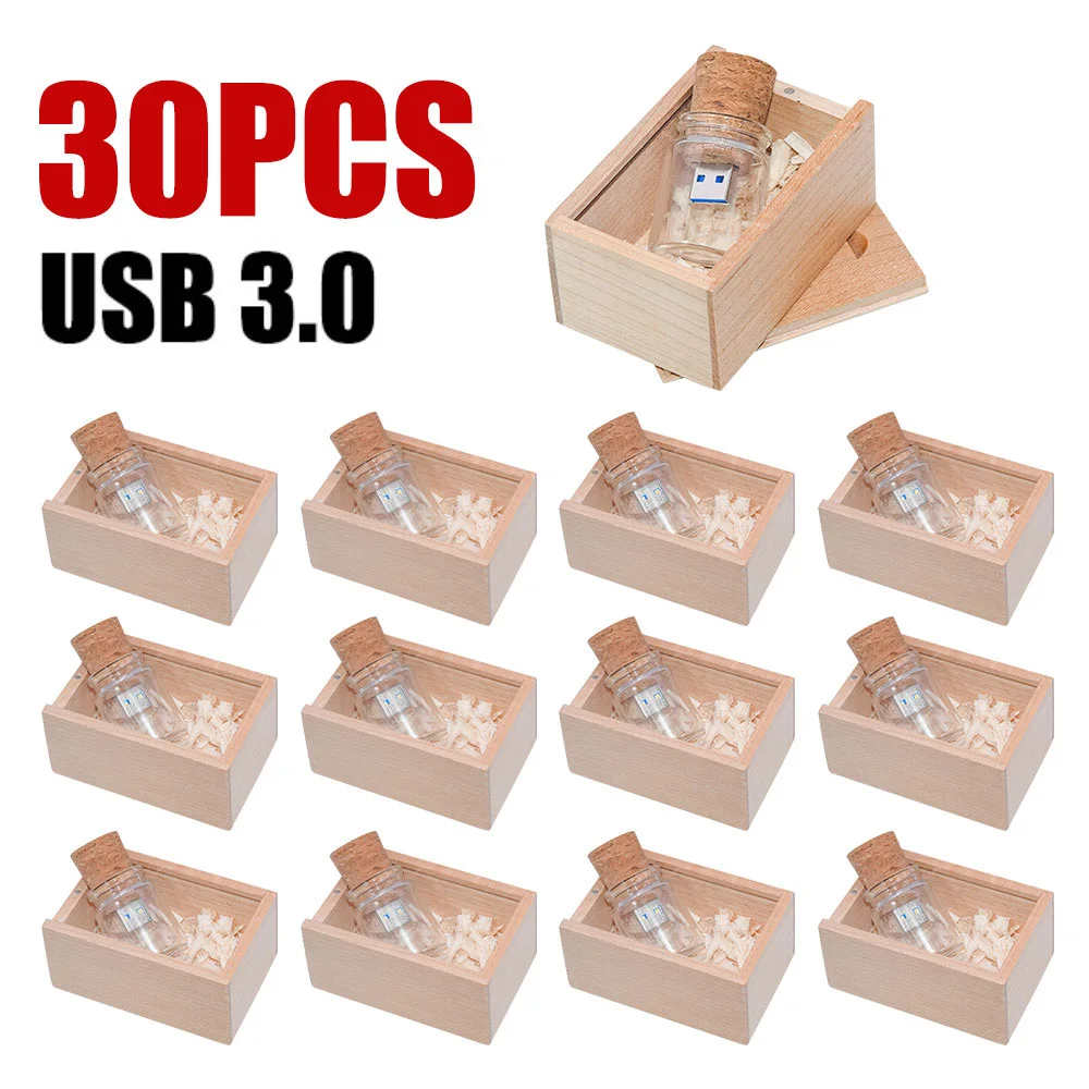 30pcs New Arrival Messenger Bottle Usb 3.0 Memory Stick Glass Drift Bottle Usb Flash Drives Wooden Cork Pendrive 16GB 32GB 64GB