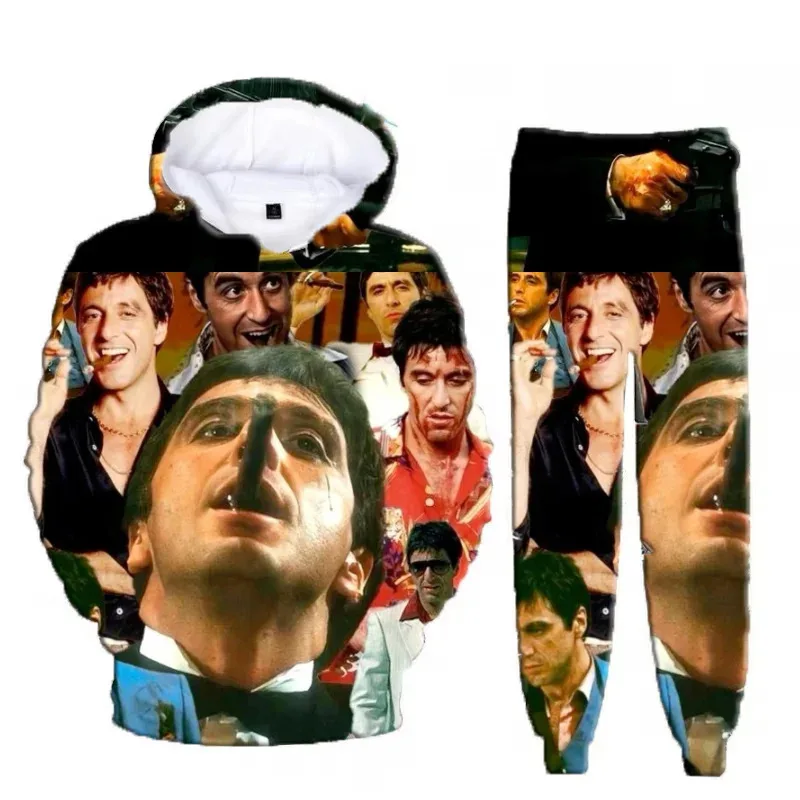 Gran oferta de película clásica Scarface Tony Montana, Sudadera con capucha con estampado 3D, traje para hombre, sudaderas, pantalones de chándal, conjunto de chándal informal de dos piezas