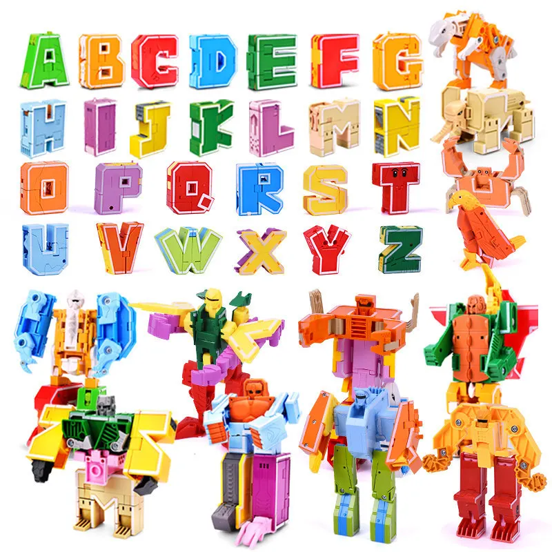 Transformation English Letters Dinosaurs Animals Block DIY Alphabet Figures Building Toy For Kids