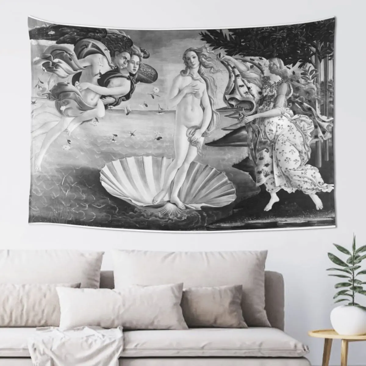 

The Birth of Venus - Botticelli Black and white Tapestry Bedroom Decor Room Aesthetic Decor Decoration For Bedroom Tapestry