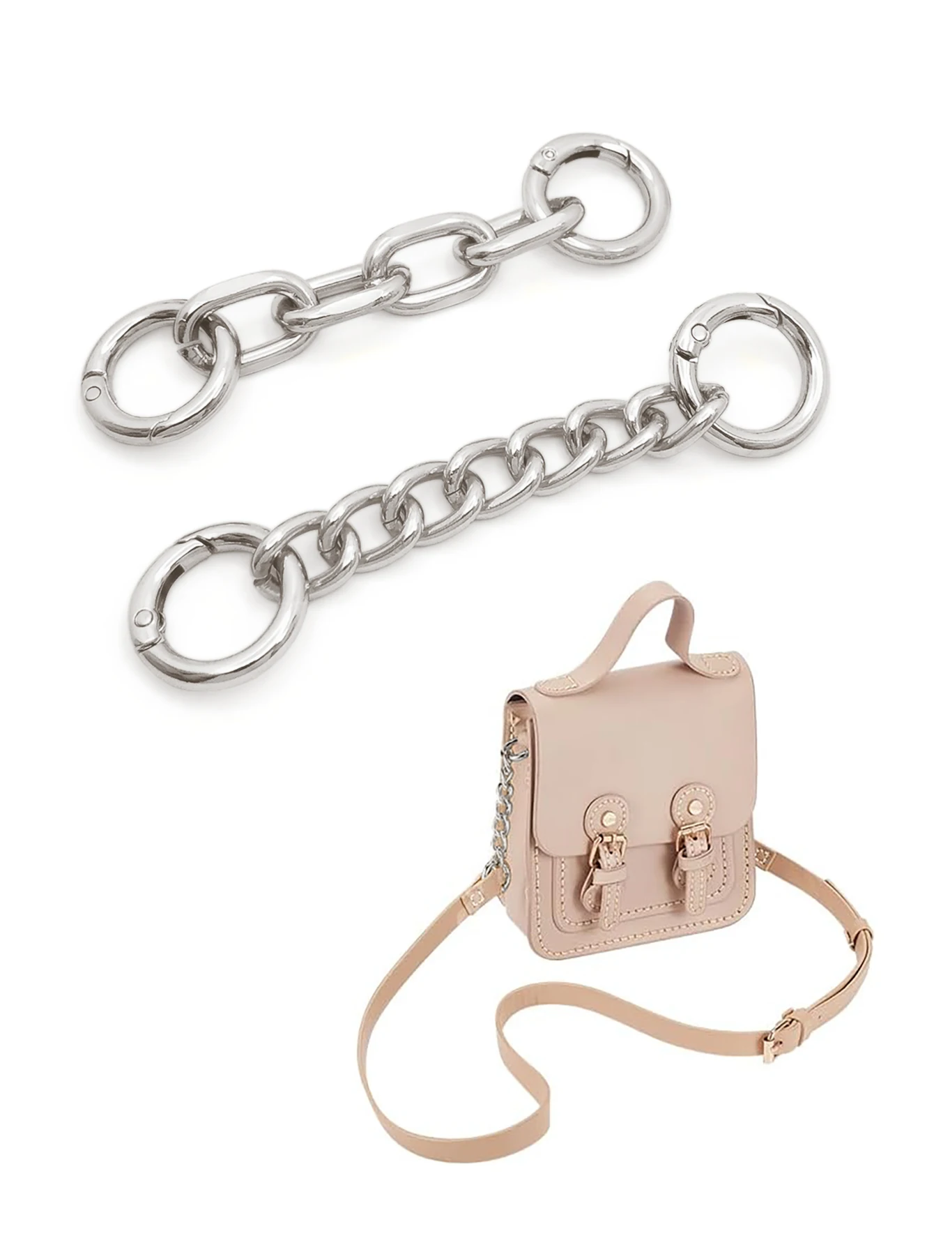 Taschenriemen-Verlängerungsketten aus Metall, 2 Stile Schultertaschenriemen-Verlängerungsketten mit Federringen für Taschenriemen – Detail 8
