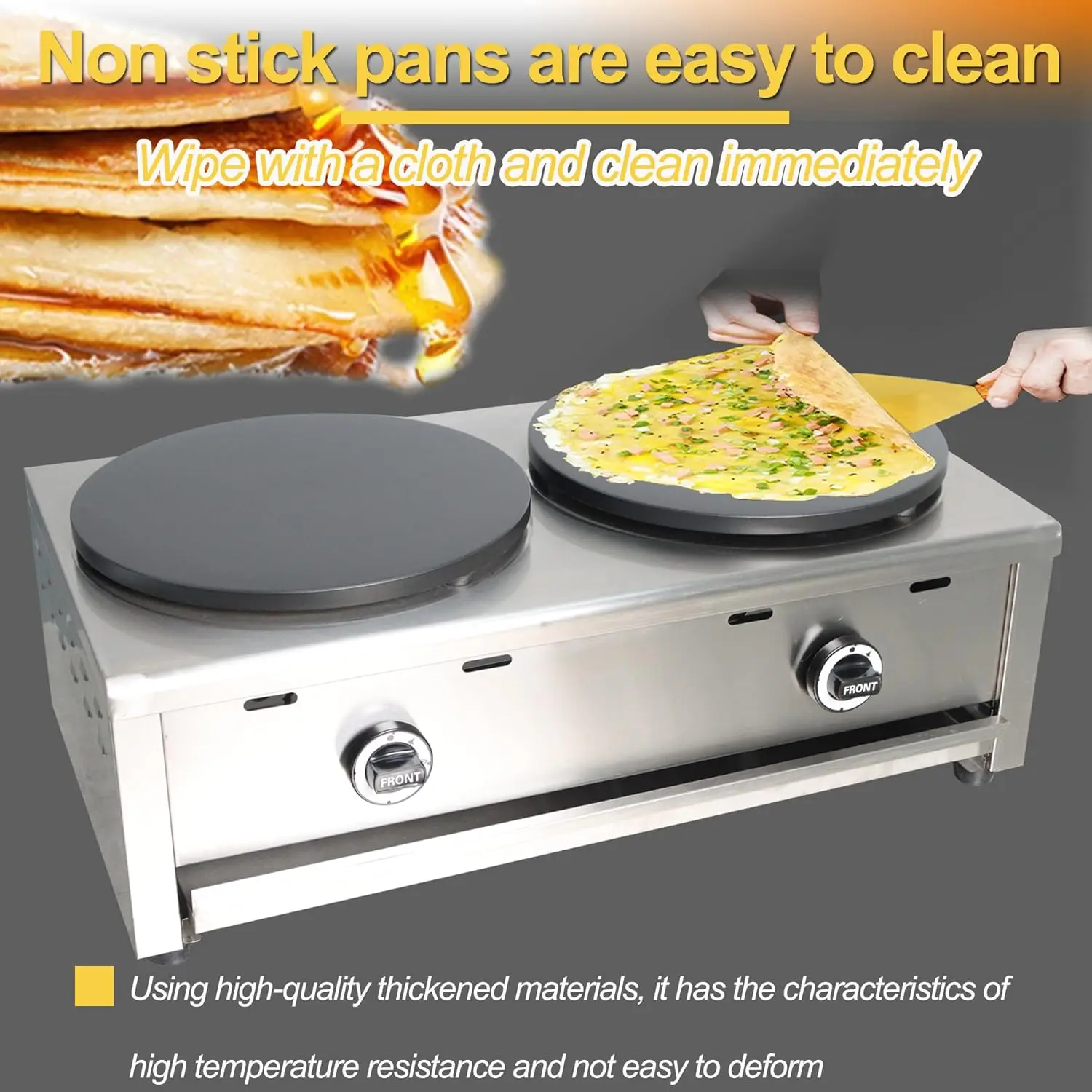 Double Burner 15.75" Commercial Pancake Maker Natural Gas 2000Pa Nonstick Crepe Maker Pancake Griddle Machine