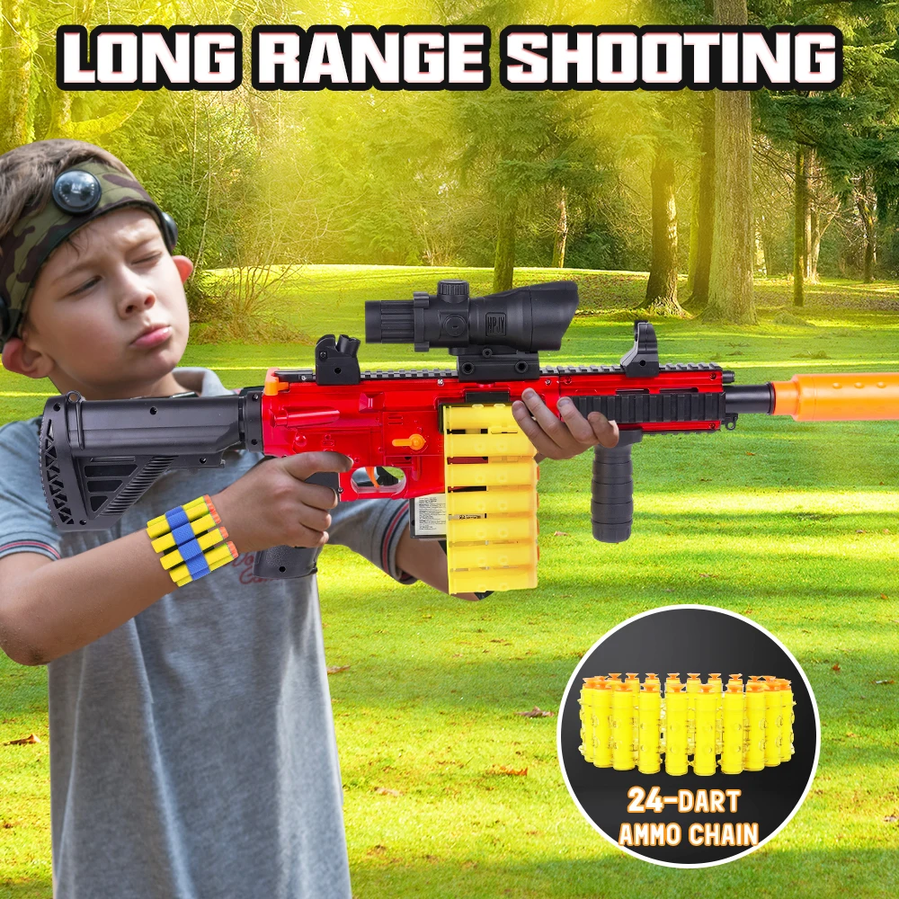 VATOS Blaster-pistola de juguete para niños, modo de lanzamiento de concha, modo de cadena, Clip de 24 dardos, pistolas de espuma de juguete