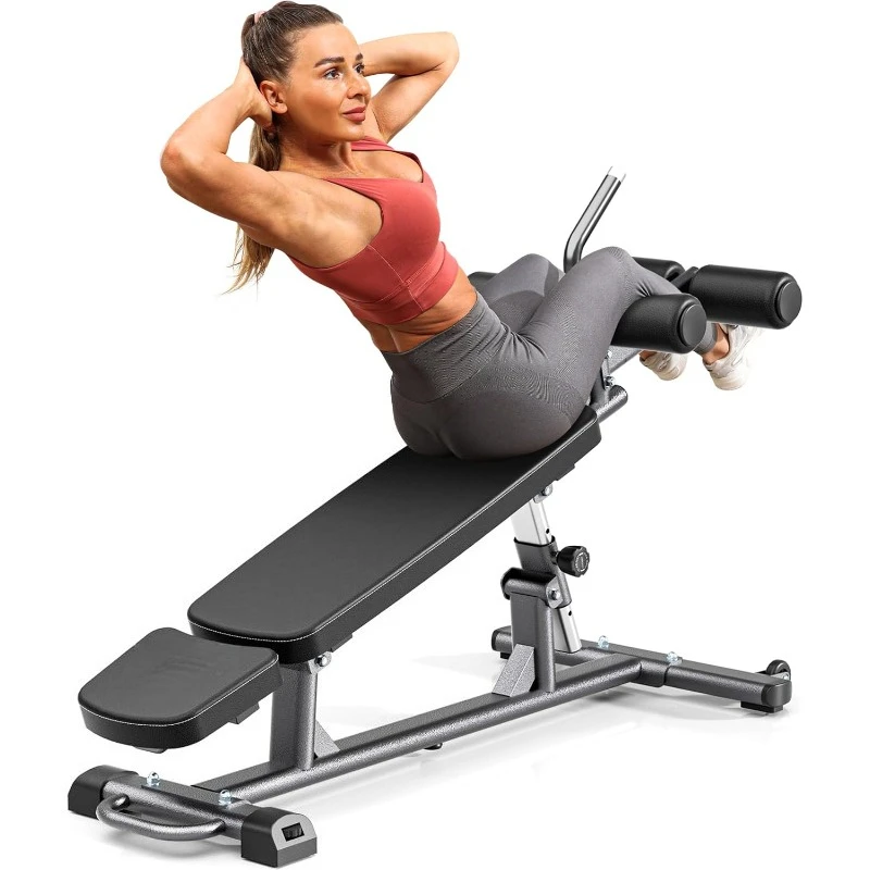 Banco de abdominales semiercial con mango de crujido inverso para entrenamiento Ab y central y prensa de banco Decline, banco de pesas ajustable P