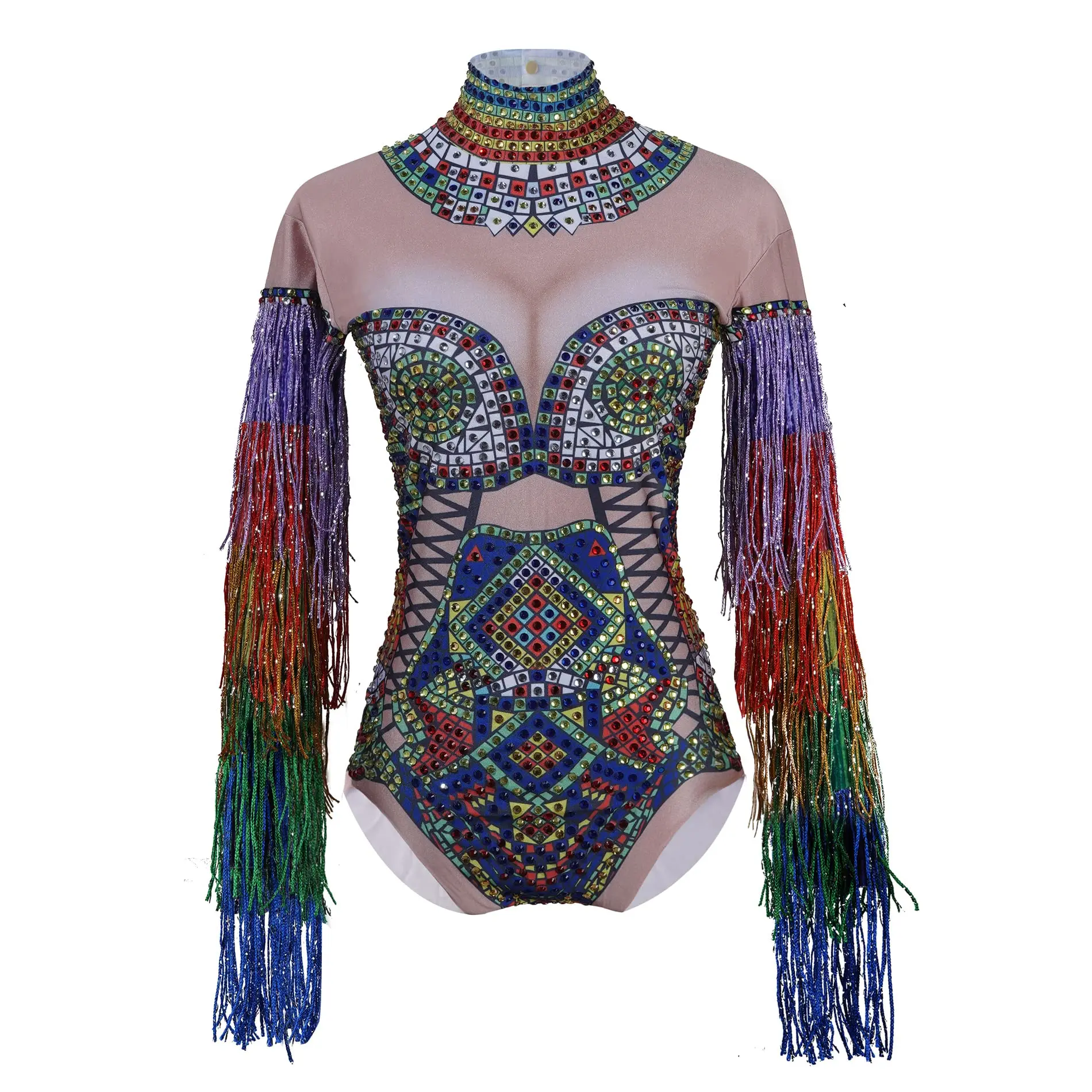 Bodysuits Women Colorful Shining Rhinestones Tassel Sexy Stage Singer Perform 2026 Drag Queen Outfits